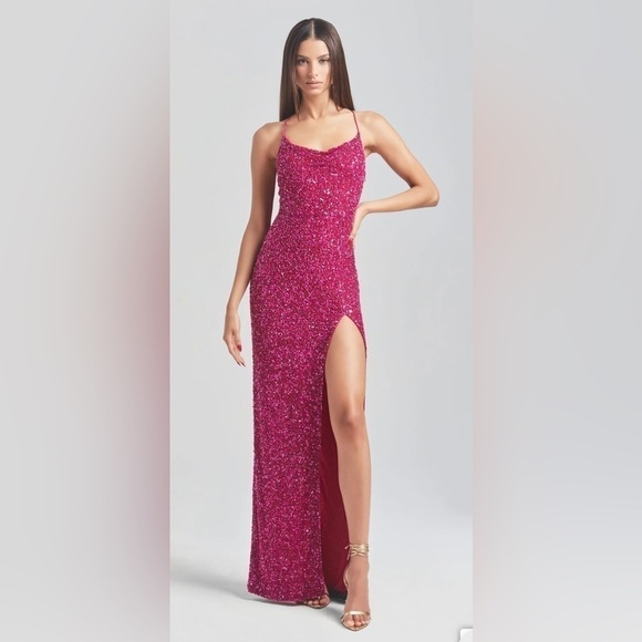 Retrofete Blair sequin gown in dragonfruit NWT - Picture 1 of 15